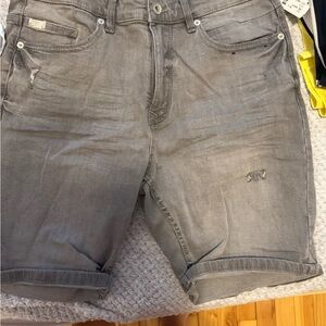 Gray Jean Shorts with Distressed Cut-Off Hem